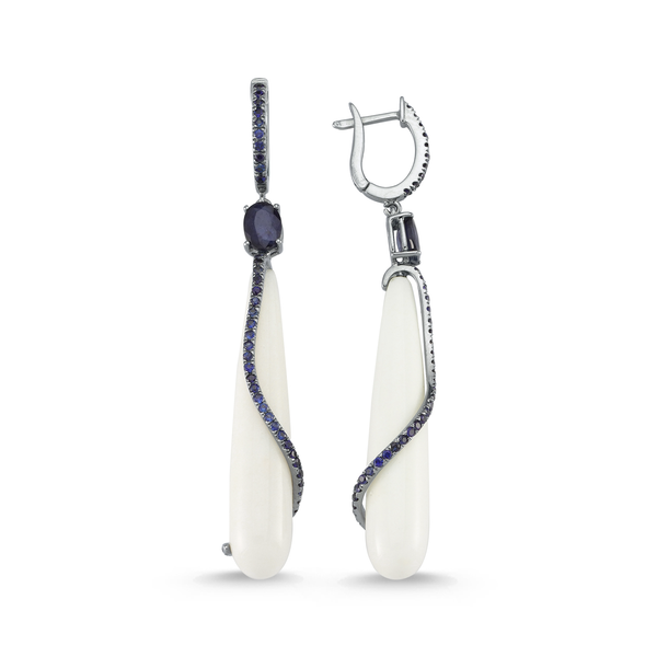 White Agate and Sapphire Earrings